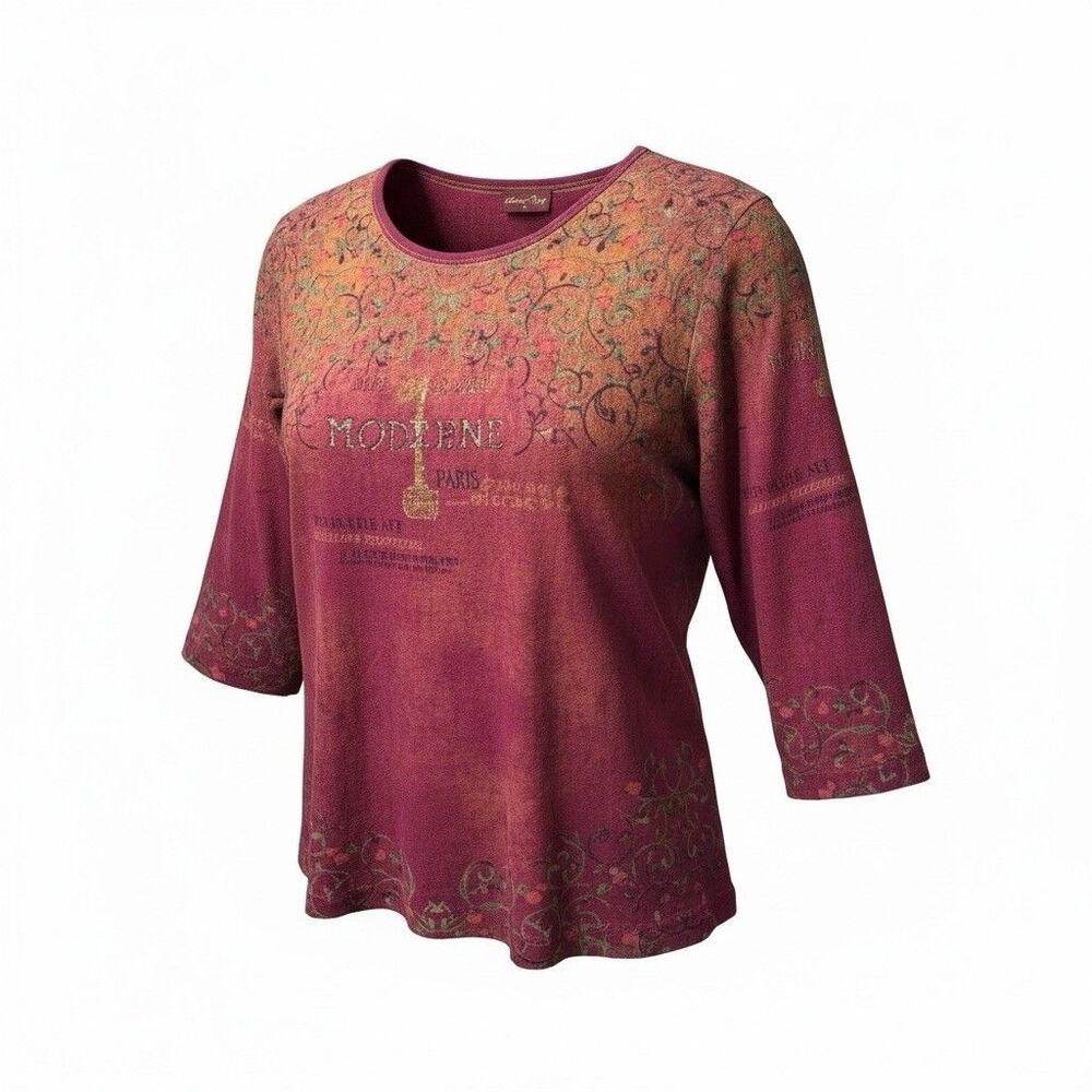 Flower Ring Y2K three-quarter sleeve Plus 1x knit top Paris theme rhinestones